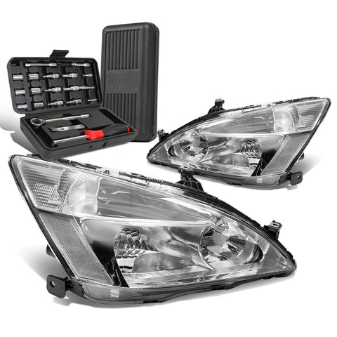 2003-2007 Honda Accord Pair Chrome/Clear Signal Headlight Head Lamp+Tool Box