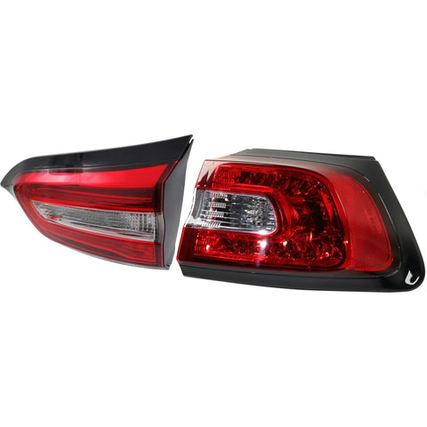 Tail Light Set For 2014-2018 Jeep Cherokee RH Inner Outer Clear/Red/LED CAPA