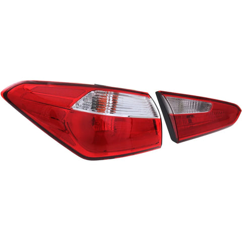 Tail Light Set For 2014-2016 Kia Forte Left Inner and Outer Clear/Red Halogen