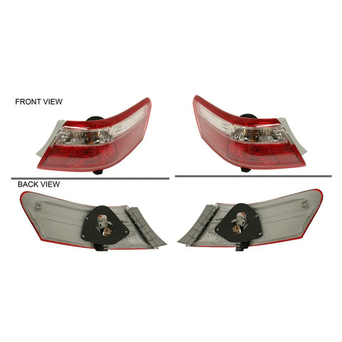 Halogen Tail Light Set For 2007-2009 Toyota Camry Outer Clear/Red w/ Bulbs 2Pcs