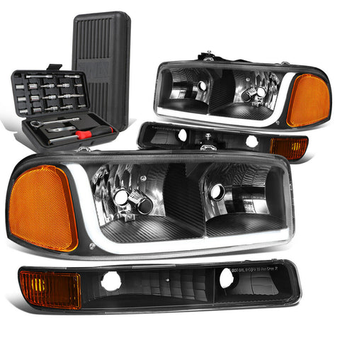 1999-2007 GMC Sierra LED DRL Tube Black/Amber Headlight Bumper Lamp+Tool Box