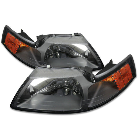 1999-2004 d Mustang Pair Black Housing Amber Corner Headlight/Lamp Set