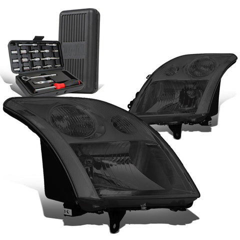 2007-2009 Nissan Sentra Pair Smoked Housing Clear Side Headlights+Too