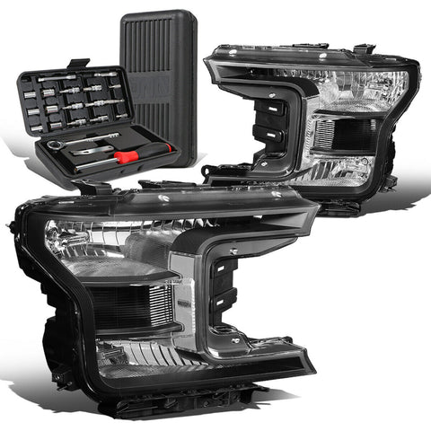 2018-2020 d F150 Black/Clear Signal Driving Headlight Head Lamp+Tool Box