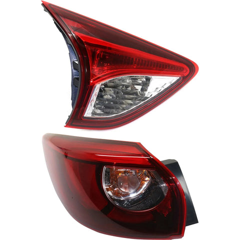 Tail Light Set For 2016 Mazda CX-5 Left Inner Outer Red Lens Halogen/LED CAPA