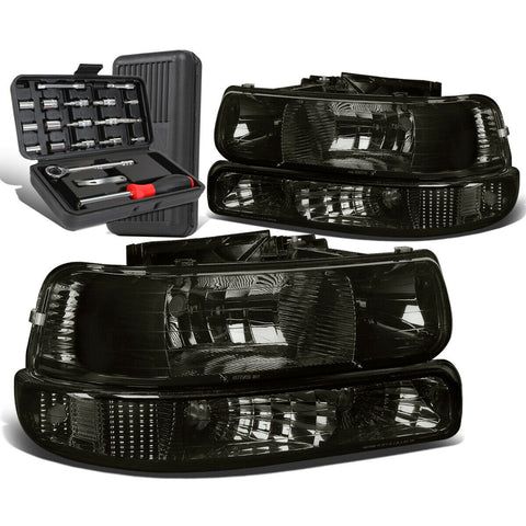 1999-2002 Chevy Silverado Smoked/Clear Side Headlight Bumper Lamps+Tool Box