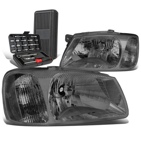 2000-2002 Accent Pair Smoked Housing Clear Side Bumper Headlights+Too