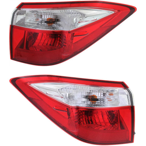 Halogen Tail Light Set For 2014-2016 Toyota Corolla Outer Clr/Rd w/Blbs 2Pc CAPA