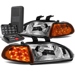 1992-1995 Honda Civic Chrome Housing LED Turn Signal Headlight Lamp+Tool Box