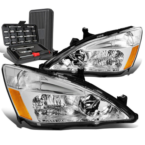 2003-2007 Honda Accord Pair Chrome/Amer Signal Headlight Head Lamps+Tool Box