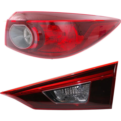 Tail Light Set For 2014-2018 Mazda 3 Right Inner and Outer Clear/Red Halogen/LED