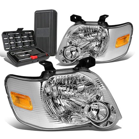 2006-2010 d Expedition Pair Chrome/Amber Signal Headlight Lamps+Tool Box
