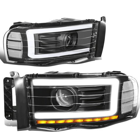 2002-2005 Dodge Ram LED DRL Sequential Turn Signal Projector Headlight Black
