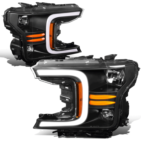 18-21 d F150 Black/ Amber LED DRL Headlights w/ Sequential Turn Signal