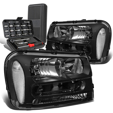 2002-2009 Chevy Trailblazer Pair Black/Clear Signal Headlight Lamp+Tool Box