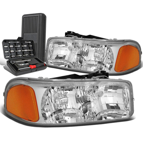 1999-2007 GMC Sierra 1500 Yukon Chrome Amber Signal Headlight Lamp+Tool Box