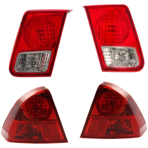 Halogen Tail Light Set For 2003-05 Honda Civic Sedan Canada/USA Blt w/Blbs 4Pcs
