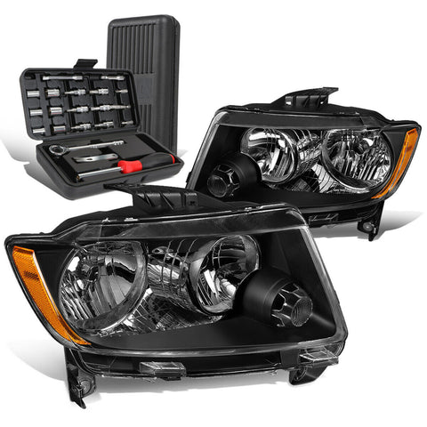 2011-2013 Grand Cherokee Pair Black/Amber Signal Headlight Lamps+Tool Box