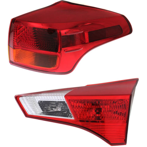 Tail Light Set For 2013-2015 Toyota RAV4 Right Inner and Outer Clear/Red Halogen