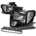 BLACK HOUSING HEAD+CLEAR CORNER+SMOKED LED FOG LIGHT KIT  09-14 D F150