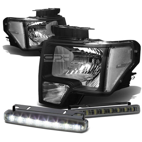 BLACK HOUSING HEAD+CLEAR CORNER+SMOKED LED FOG LIGHT KIT  09-14 D F150