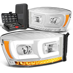 2006-2009 Ram Truck  LED Chasing Projector Headlight+Tool Box Chrome Amber