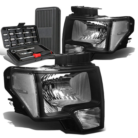 2009-2014 d F150 Pickup Pair Black/Clear Signal Headlight Lamps+Tool Box