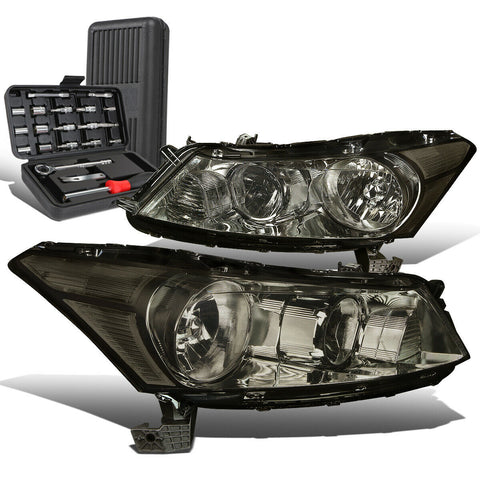 2008-2012 Honda Accord Sedan Pair Smoked/Clear Side Headlight Lamp+Tool Box