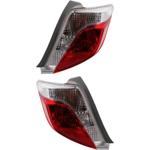 Halogen Tail Light Set For 2012-2014 Toyota Yaris Hatchback Clr/Red w/Bulbs 2Pcs
