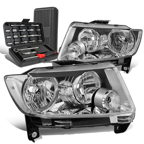 2011-2013 Grand Cherokee Pair Chrome/Clear Signal Headlight Lamps+Tool Box