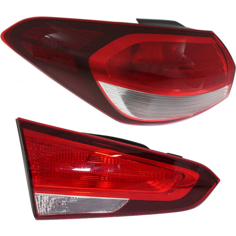 Tail Light Set For 2017-2018 Kia Forte Left Inner and Outer Clear/Red Halogen