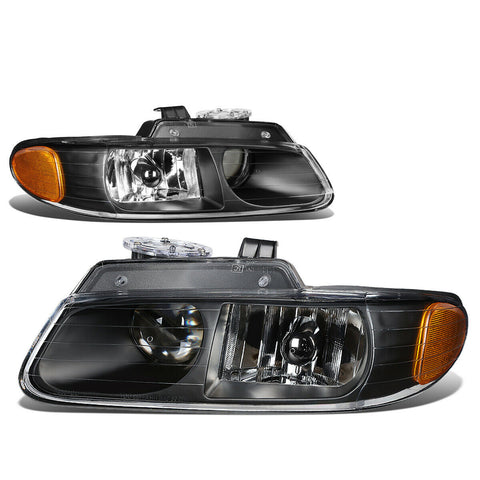 1996-1999 Grand Caravan Voyager Projector Headlight Headlamps Black/Amber