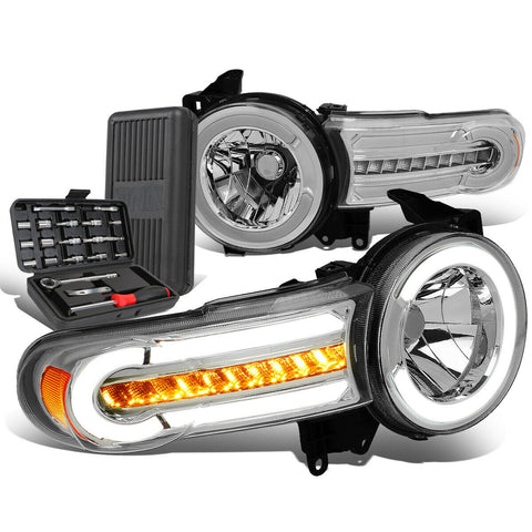 2007-2014 FJ Cruiser LED DRL Bar Sequential Chrome/Amber Headlight+Tool Box