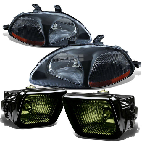 BLACK HOUSING HEAD LIGHT AMBER SIDE MARKER+SMOKED LENS FOG LAMP  96-98 CIVIC