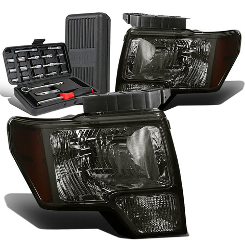 2009-2014 d F150 Pickup Pair Smoked/Amber Signal Headlight Lamps+Tool Box
