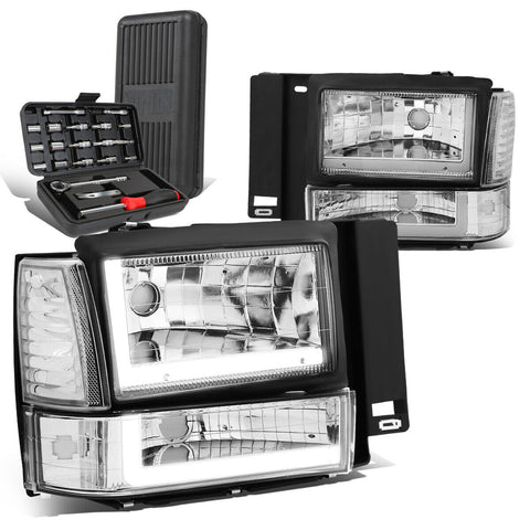 1991-1994 d Explorer LED DRL Tube Crhome Headlights Bumper Lamps+Tool Box