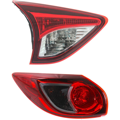 Tail Light Set For 2013-2016 Mazda CX-5 Left Inner and Outer Clear/Red Halogen