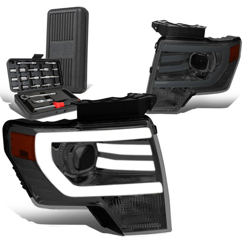 2009-2014 d F150 LED DRL Smoked Amber Singal Projector Headlight+Tool Box