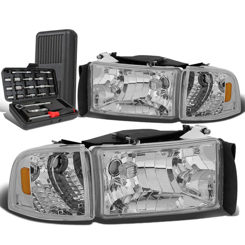 1994-2002 Dodge Ram Pickup Truck Chrome/Amber Side Headlight Lamps+Tool Box
