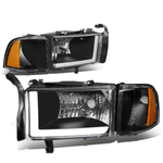 1994-2002 RAM 1500 2500 3500 Black/Amber Corner LED DRL Headlight Head Lamp