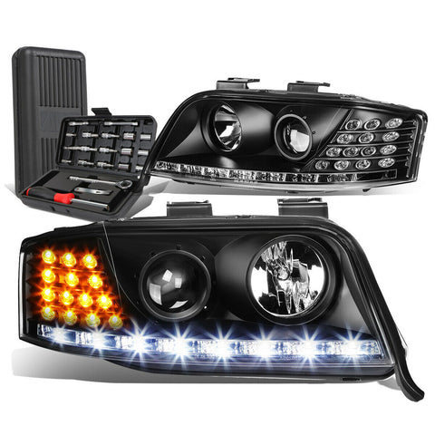 2002-2004 Audi A6 Quattro LED DRL Bar Black Projector Headlights+Too