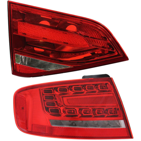 Tail Light Set For 2009-2012 Audi A4 A4 Quattro LH Inner Outer Clear/Red/LED