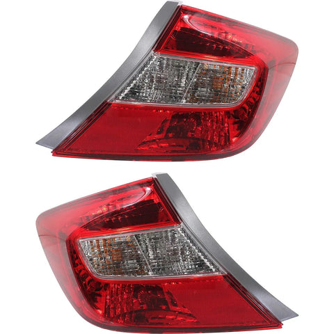 Halogen Tail Light Set For 2012 Honda Civic Sedan Clear/Red w/ Bulbs 2Pcs