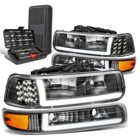 1999-2002 Silverado LED DRL Black Amber Side Headlight Bumper Lamp+Tool Box