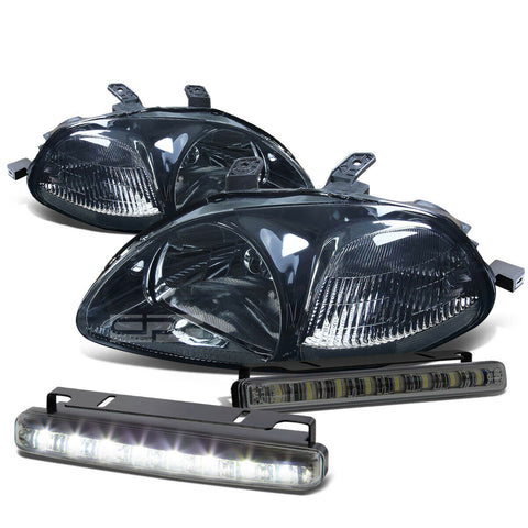 SMOKED HOUSING HEAD+CLEAR CORNER+LED FOG LIGHT KIT  96-98 HONDA CIVIC EK/EJ