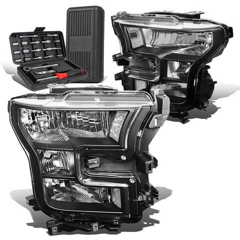 2015-2017 d F150 Pickup Pair Black/ Clear Side Headlight Lamps+Tool Box