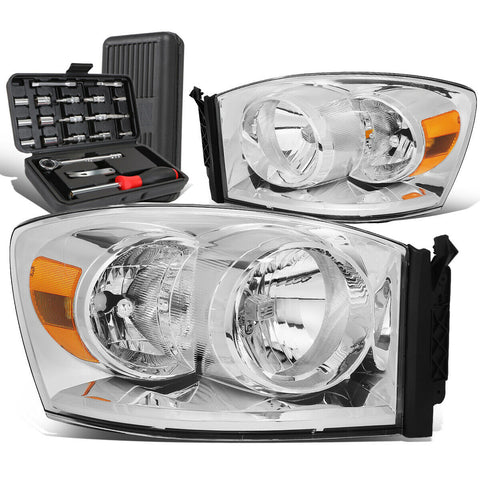 2006-2009 Dodge Ram 1500 2500 Chrome Housing Amber Side Headlights+Too