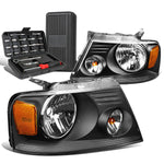 2004-2008 d F150 Pickup Pair Black/Amber Signal Headlight Lamps+Tool Box