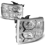 2007-2014 Chevy Silverado Pair Chrome Housing Clear Side Headlight/Lamp Set