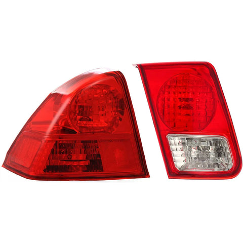 Tail Light Set For 2003-2005 Honda Civic Left Inner and Outer Clear/Red Halogen
